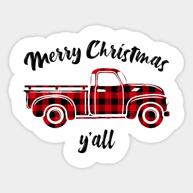 Merry Christmas Y'all Southern Buffalo Plaid Truck Sticker by charlescheshire